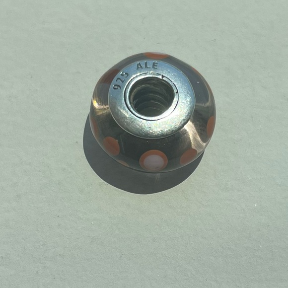 Retired Pandora Murano Glass Charm - Peach and Light Pink Polka Dots - 790694 - Picture 2 of 4